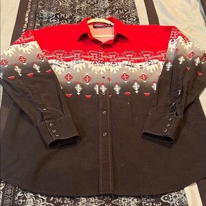 BROOKS & DUNN MENS Red and Black Geometric Men's Casual Button Down Shirt